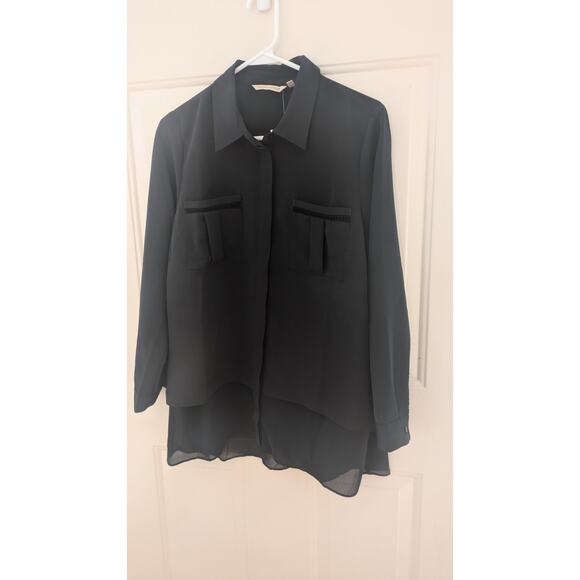 Soft Surroundings NWT Black Flowy Button Down Shirt, PM, Sheer Lager, Classic - Picture 3 of 9